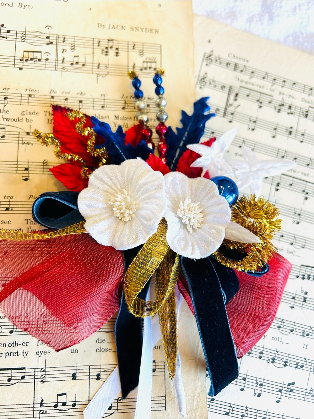 Vintage repurposed holiday 4th of July corsage
